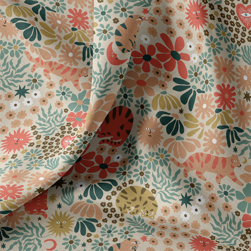 Algodón estampado GRAOU Lino / Coral